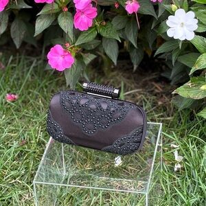 Badgley Mischka Black Beaded Clap Clutch